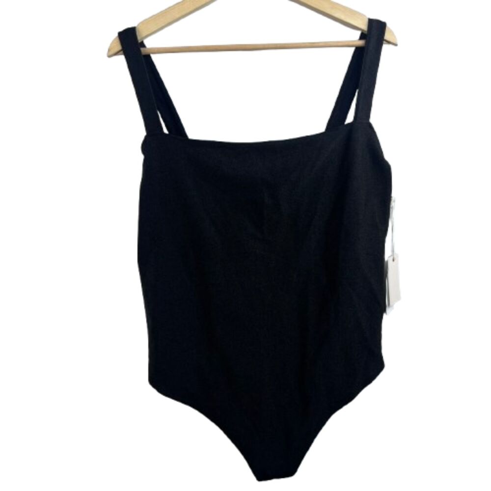 Good American NWT Black Square Neck Layered Front One-Piece Bodysuit Size 4XL